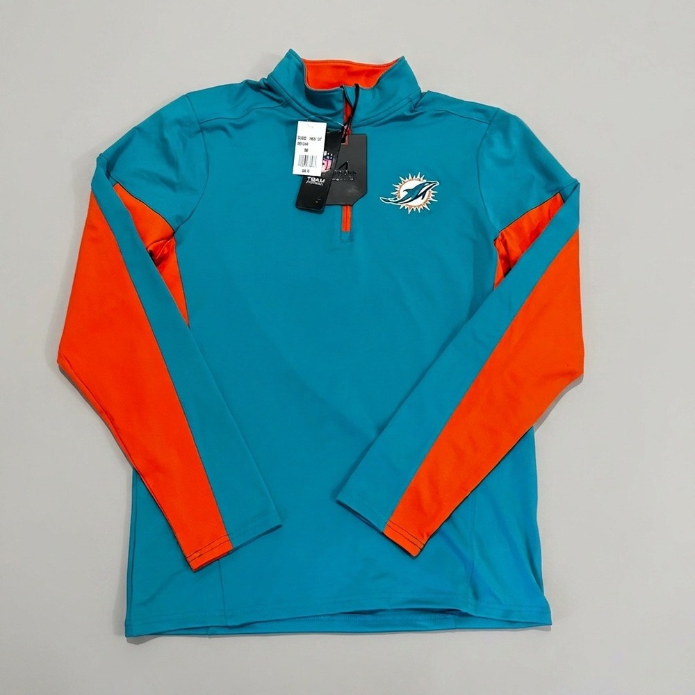 NWT Antigua Miami Dolphins 1/4 Zip Pullover Mens Small Teal Orange Performance